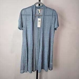 NWT Eileen Fisher Organic Linen Open Front Cardigan Sweater Short Sleeve Blue S